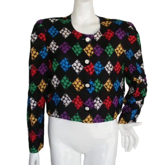 Harlequin Top, VINTAGE 15/16, Polka Dots, Buttons,Multicolor/Black, Waist length - Picture 1 of 11